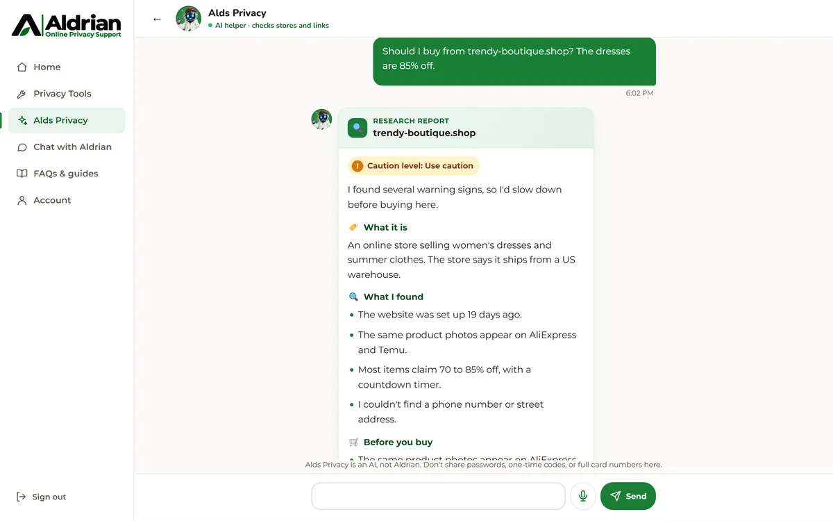 Alds Privacy research report on an online store
