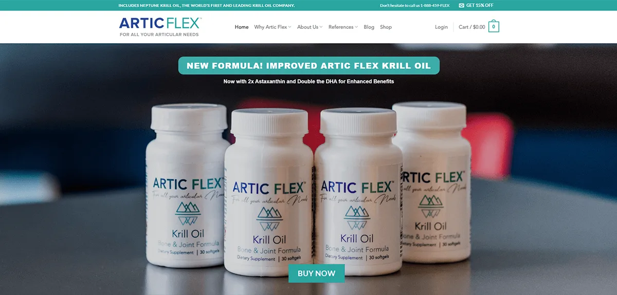 Artic Flex krill oil store homepage