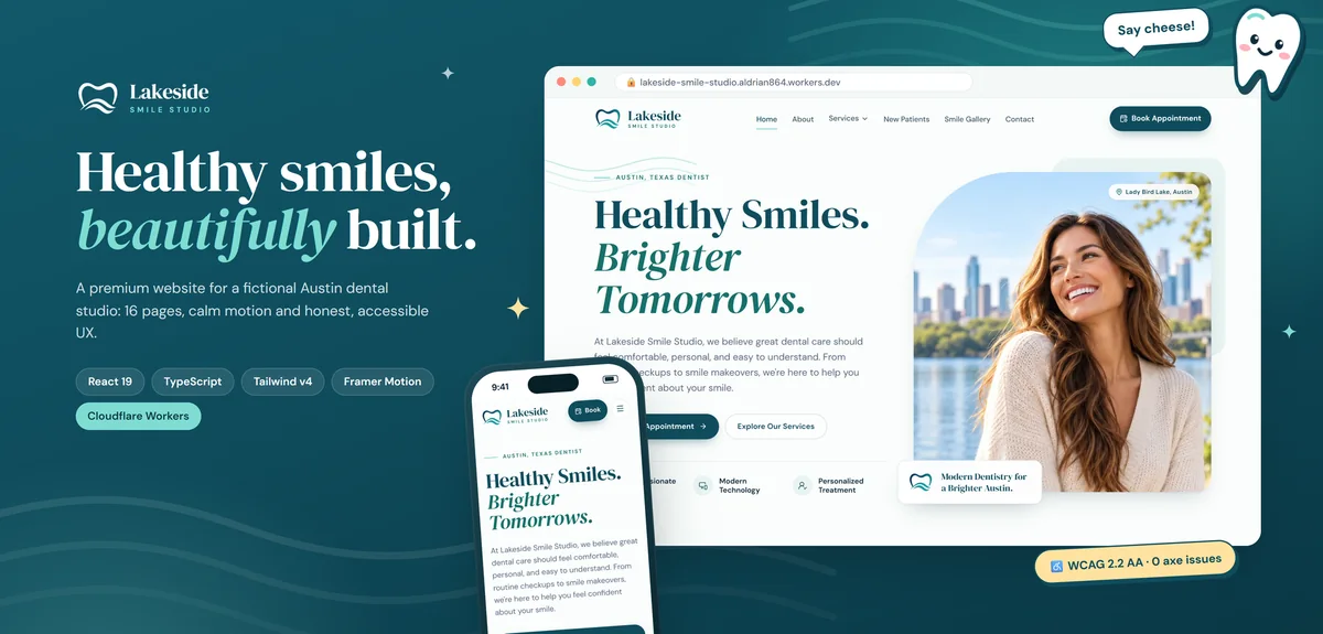 Lakeside Smile Studio website on desktop and phone