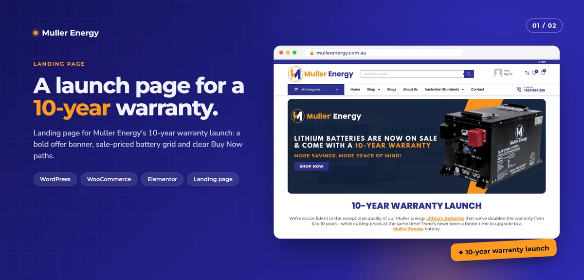 Muller Energy 10-year warranty landing page